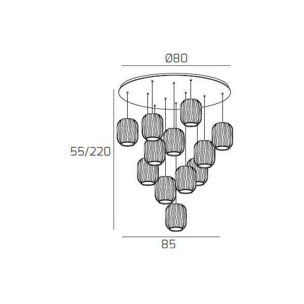 1181CR/S12 T-TF TENDER SOSP. CROMO 12 LUCI TONDA VETRI 6X TR + 6X FU