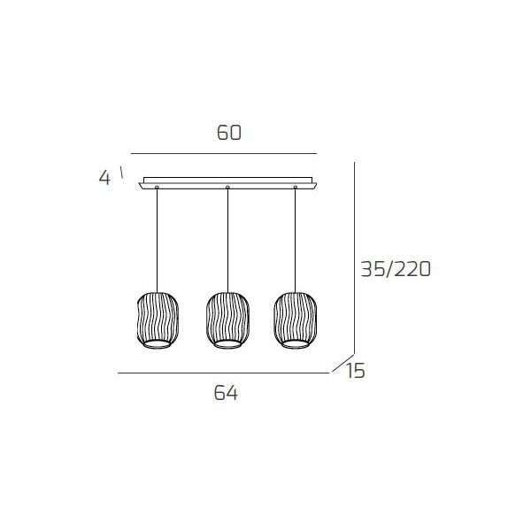 1181CR/S3 R-MC TENDER SOSP. CROMO 3 LUCI RETTANGOLARE VETRI AM + VE + BL