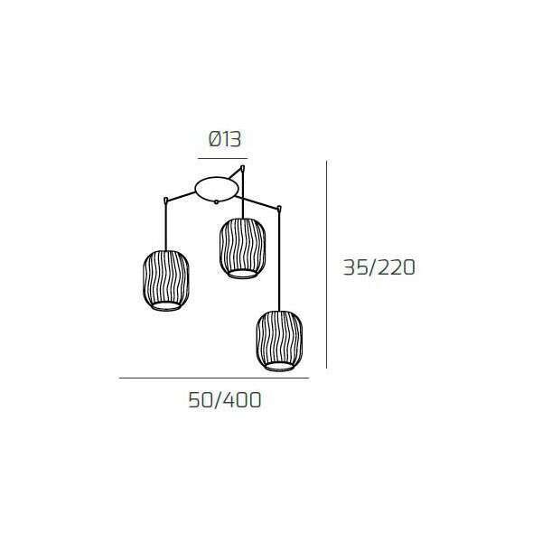 1181CR/S3 S-BL TENDER SOSP. CROMO 3 LUCI SPOSTABILE VETRI BLU