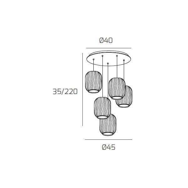 1181CR/S5 T-BT TENDER SOSP. CROMO 5 LUCI TONDA VETRI 2X TR + 3X BF