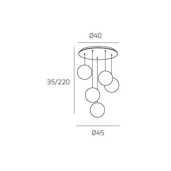 1184BI/S5 T-OR ECLIPSE SOSP. BIANCO 5 LUCI TONDA VETRI ORO