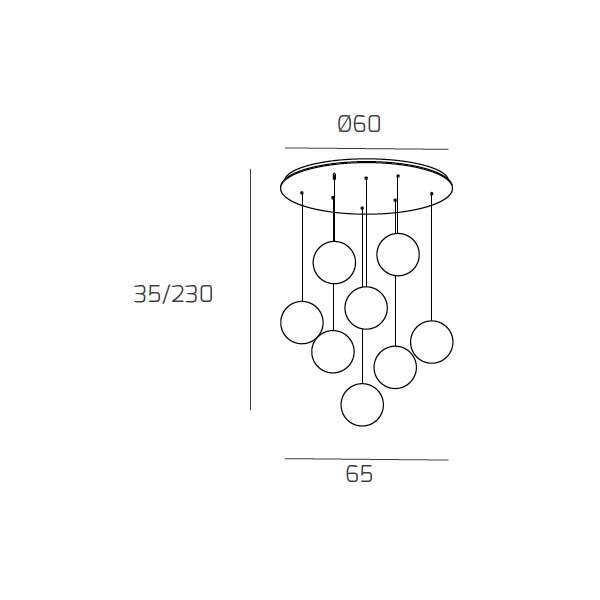 1184BI/S8 T-OR ECLIPSE SOSP. BIANCO 8 LUCI TONDA VETRI ORO