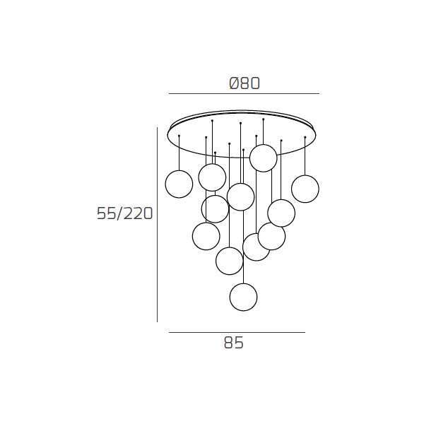 1184CR/S12 T-OR ECLIPSE SOSP. CROMO 12 LUCI TONDA VETRI ORO