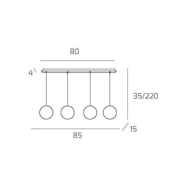 1184CR/S4 R-MS ECLIPSE SOSP. CROMO 4 LUCI RETTANGOLARE VETRI OR + BR + AM + FU