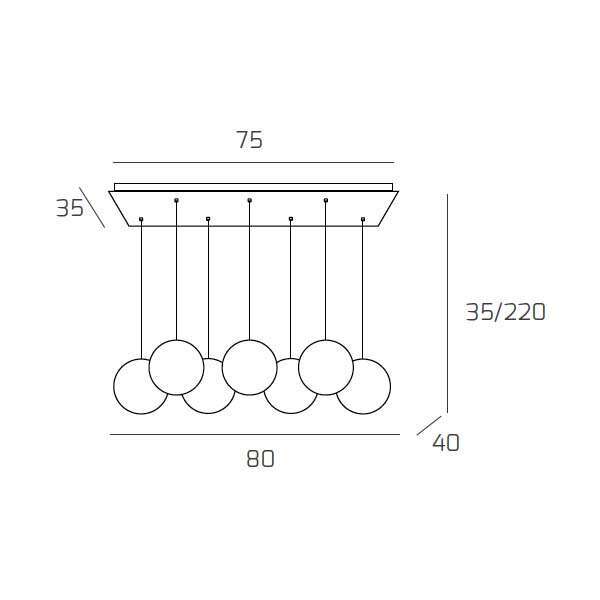 1184CR/S7 R-MS ECLIPSE SOSP. CROMO 7 LUCI RETTANGOLARE VETRI OR + BR + RA + 2X AM + 2X FU