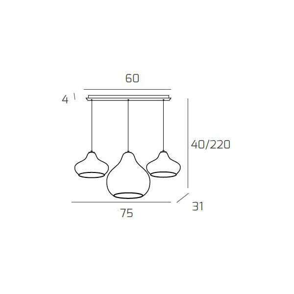 1191BI/S3 RMIX-ZA DRESS SOSP. BIANCO 3 LUCI RETTANGOLARE VETRI (2 X PICCOLO + 1 X GRANDE) TUTTI ZAFFIRO
