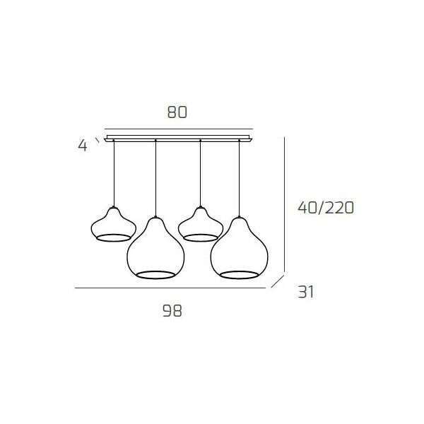 1191BI/S4 RMIX-ZA DRESS SOSP. BIANCO 4 LUCI RETTANGOLARE VETRI (2 X PICCOLO + 2 X GRANDE) TUTTI ZAFFIRO