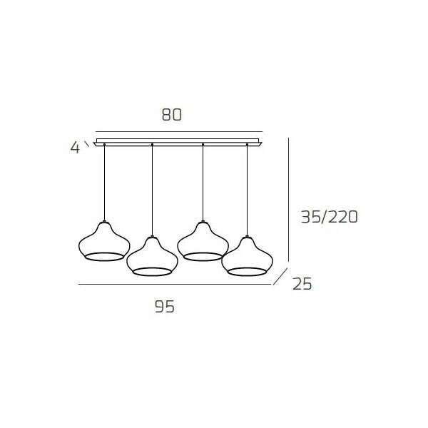 1191BI/S4 RP-ZA DRESS SOSP. BIANCO 4 LUCI RETTANGOLARE VETRI PICCOLI ZAFFIRO