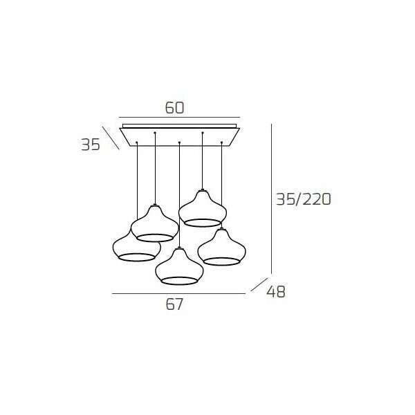 1191BI/S5 RP-AR DRESS SOSP. BIANCO 5 LUCI RETTANGOLARE VETRI (3 X PICCOLO AM + 2 X PICCOLO RU)