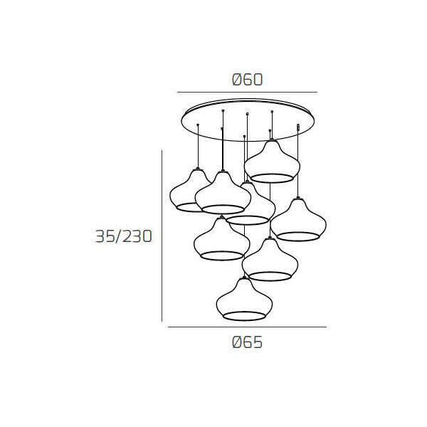 1191BI/S8 TP-MC DRESS SOSP. BIANCO 8 LUCI TONDA VETRI (3 X PICCOLO AM + 3 X PICCOLO RU + 2 X PICCOLO ZA)