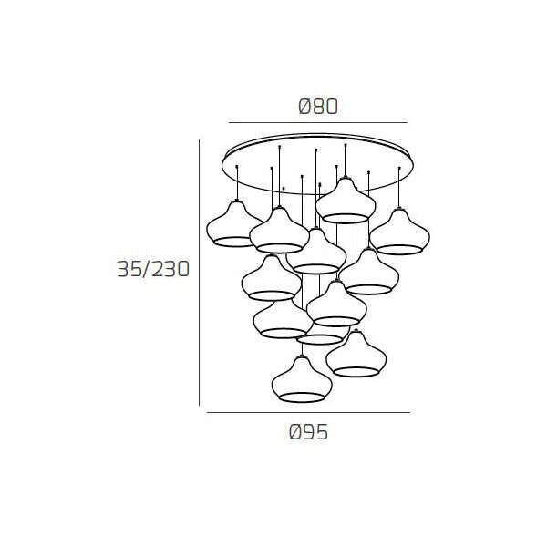 1191CR/S12 TP-AR DRESS SOSP. CROMO 12 LUCI TONDA VETRI (6 X PICCOLO AM + 6 X PICCOLO RU)