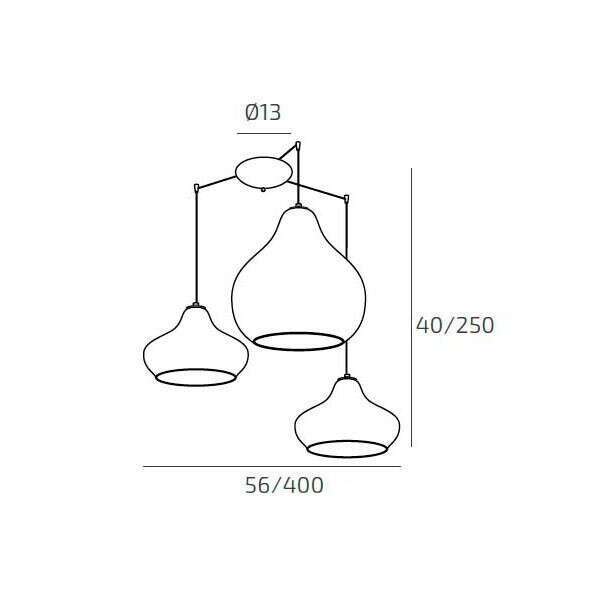 1191CR/S3 S MIX-AR DRESS SOSP. CROMO 3 LUCI SPOSTABILE VETRI (1 X PICCOLO AM + 1 X PICCOLO RU + 1 X GRANDE AM)