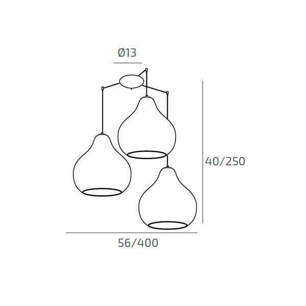 1191CR/S3 SG-AM DRESS SOSP. CROMO 3 LUCI SPOSTABILE VETRI GRANDI AMBRA