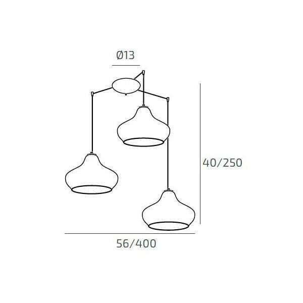 1191CR/S3 SP-AR DRESS SOSP. CROMO 3 LUCI SPOSTABILE VETRI (2 X PICCOLO AM + 1 X PICCOLO RU)