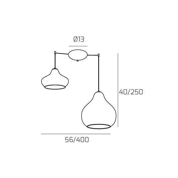 1191OS/S2 S MIX-RU DRESS SOSP. OTTONE SAT. 2 LUCI SPOSTABILE VETRI (1 PICCOLO + 1 GRANDE) TUTTI RUBINO