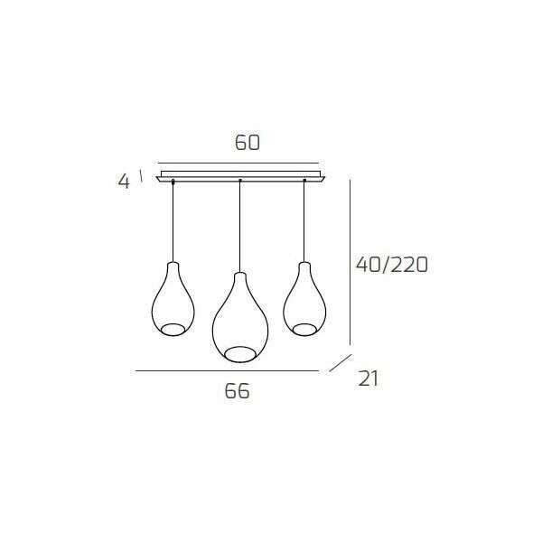 1193BI/S3 RPM-MC DROP 2.0 SOSP. BIANCO 3 LUCI RETTANGOLARE VETRI (1 MEDIO BRONZO+1 PICCOLO AMBRA+1 PICCOLO FUME')