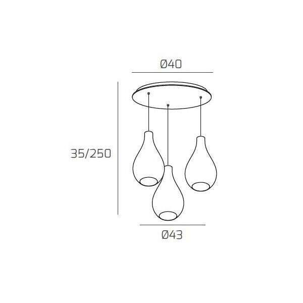 1193BI/S3 TP-AB DROP 2.0 SOSP. BIANCO 3 LUCI TONDA VETRI PICCOLI (2 BRONZO+1 AMBRA)