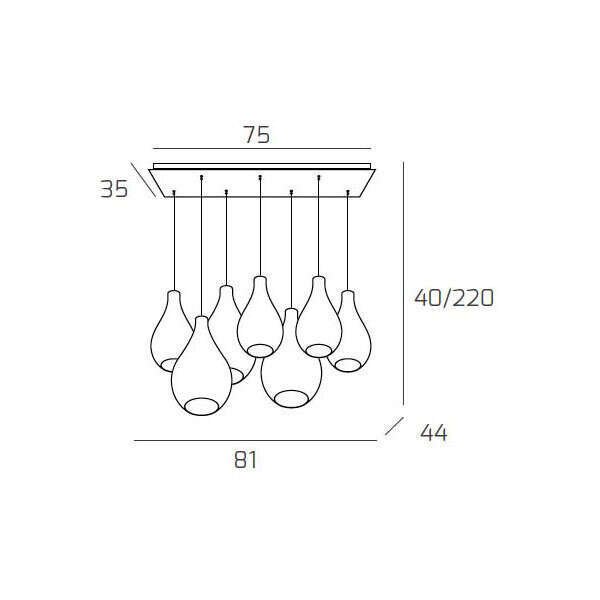 1193BI/S7 RMIX-AM DROP 2.0 SOSP. BIANCO 7 LUCI RETTANGOLARE VETRI (4 PICCOLI+3 MEDI) TUTTI AMBRA