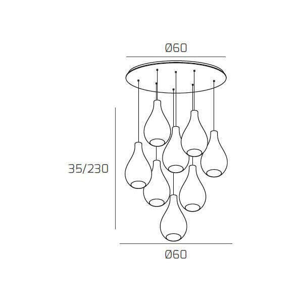 1193BI/S8 TP-MC DROP 2.0 SOSP. BIANCO 8 LUCI TONDA VETRI PICCOLI (2XAM+2XBR+2XFU+2XTR)