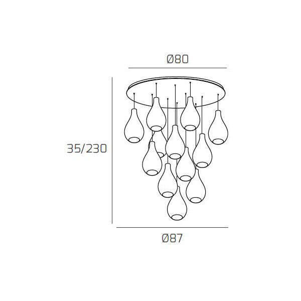 1193CR/S12 TP-TF DROP 2.0 SOSP. CROMO 12 LUCI TONDA VETRI PICCOLI (6XTRASPARENTE+6XFUME')