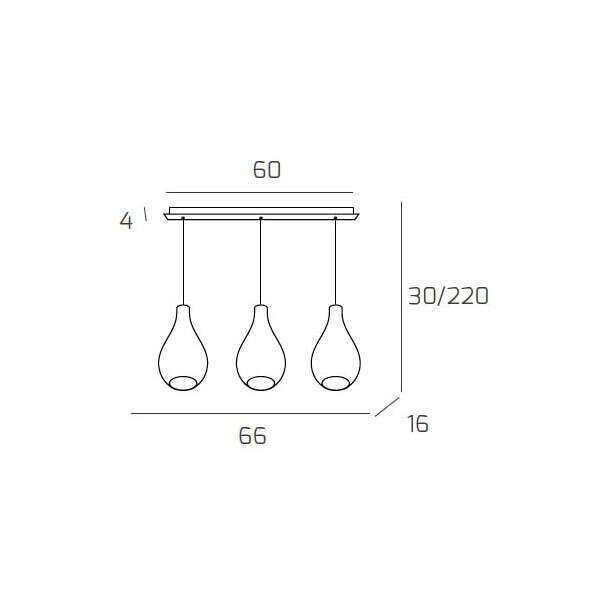 1193CR/S3 RP-BR DROP 2.0 SOSP. CROMO 3 LUCI RETTANGOLARE VETRI PICCOLI BRONZO