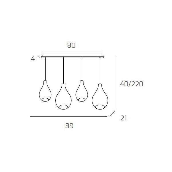 1193CR/S4 RPM-BR DROP 2.0 SOSP. CROMO 4 LUCI RETTANGOLARE VETRI (2 PICCOLI+2 MEDI) TUTTI BRONZO