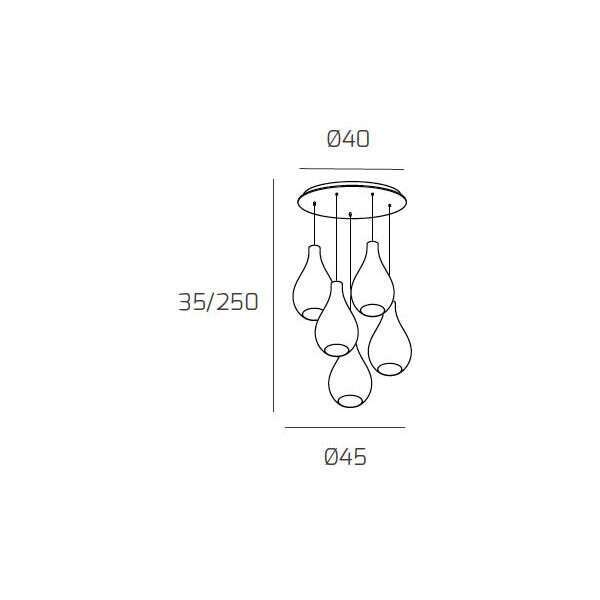 1193CR/S5 TP-TF DROP 2.0 SOSP. CROMO 5 LUCI TONDA VETRI PICCOLI (3 FUME'+2 TRASPARENTI)