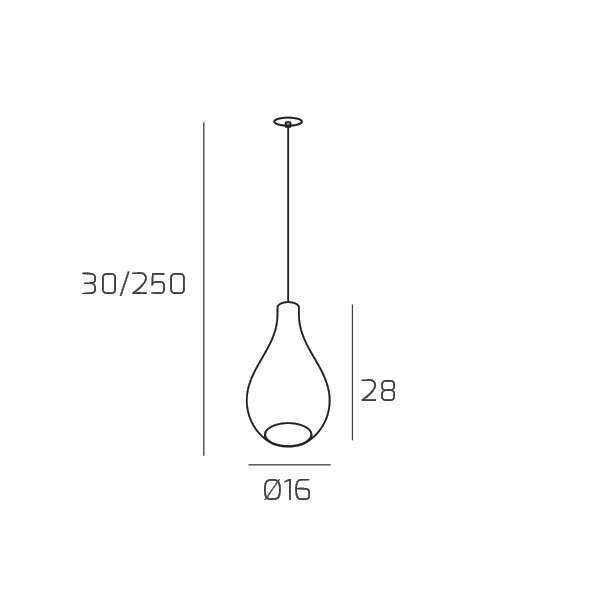 1193INCOS/SP-TR DROP 2.0 SOSP. E27 CON CAVO CM.250 PICCOLO TRASPARENTE E ROSONE DA INCASSO OTTONE SAT.