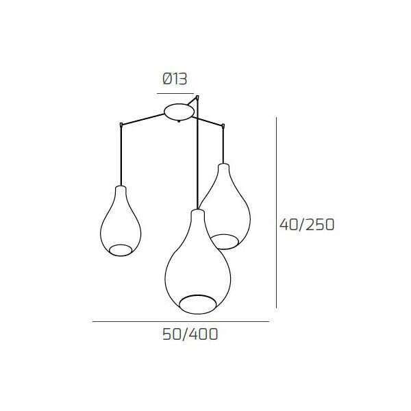 1193OS/S3 S MIX-TA DROP 2.0 SOSP. OTTONE SAT. 3 LUCI SPOSTABILE VETRI (1 PICCOLO AMBRA+1 MEDIO TRASPARENTE+1 GRANDE AMBRA)