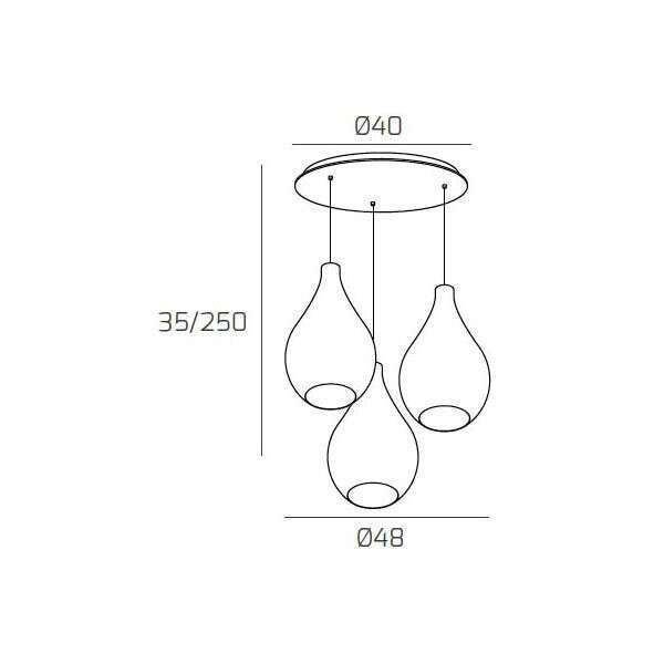 1193OS/S3 TM-TR DROP 2.0 SOSP. OTTONE SAT. 3 LUCI TONDA VETRI MEDI TRASPARENTE