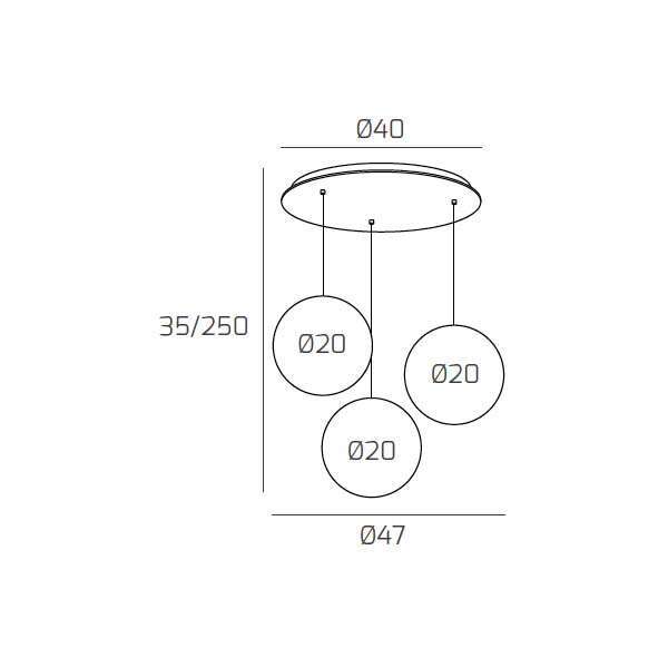 1194BI/S3 TP-FU BIG ECLIPSE SOSP. BIANCO 3 LUCI TONDO VETRI PICCOLI FUME'