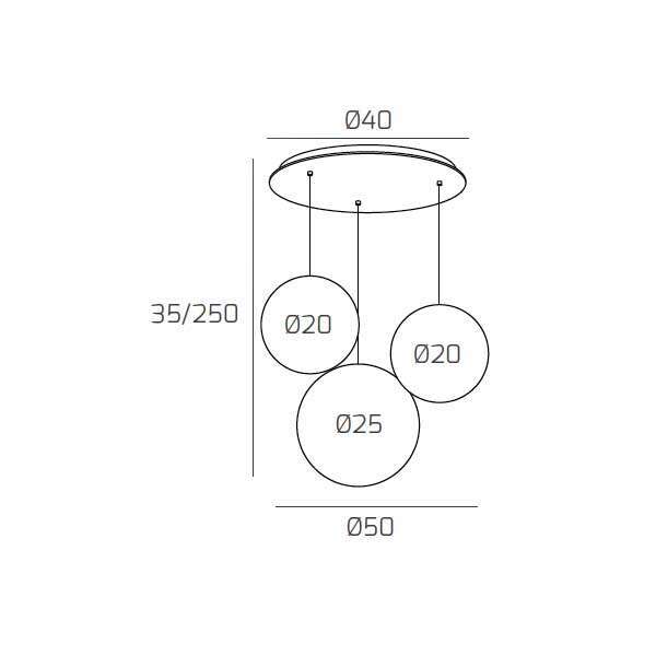 1194BI/S3 TPM-FU BIG ECLIPSE SOSP. BIANCO 3 LUCI TONDO VETRI (2 PICCOLI +1 MEDIO) TUTTI FUME'