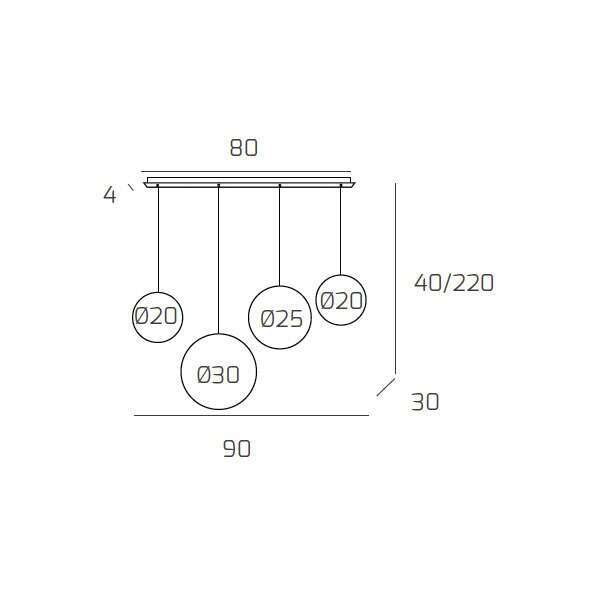 1194BI/S4 RMIX-BR BIG ECLIPSE SOSP. BIANCO 4 LUCI RETTANGOLARE VETRI (2 PICCOLI+1 MEDIO+1 GRANDE) TUTTI BRONZO