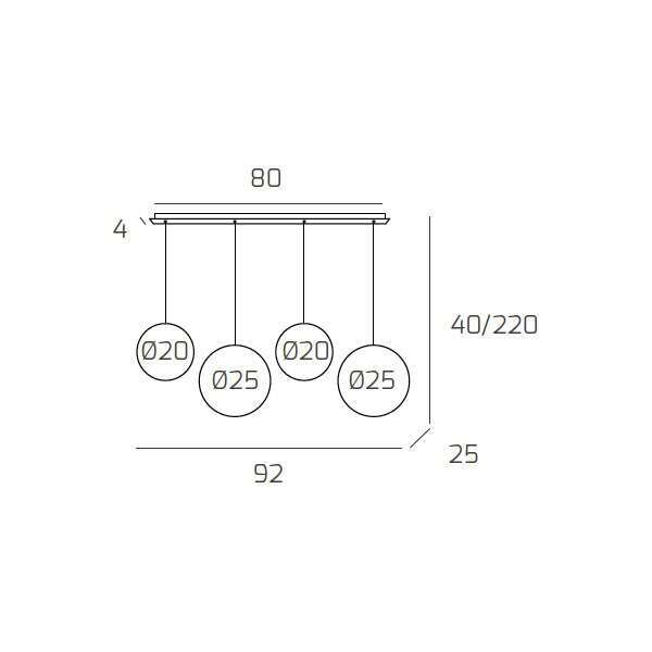 1194BI/S4 RPM-FU BIG ECLIPSE SOSP. BIANCO 4 LUCI RETTANGOLARE VETRI (2 PICCOLI +2 MEDI) TUTTI FUME'