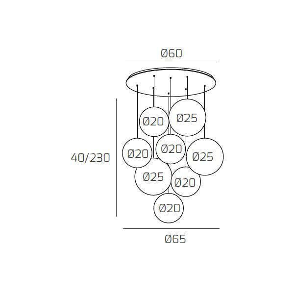 1194BI/S8 TPM-AM BIG ECLIPSE SOSP. BIANCO 8 LUCI TONDA VETRI (5 PICCOLI +3 MEDI) TUTTI AMBRA