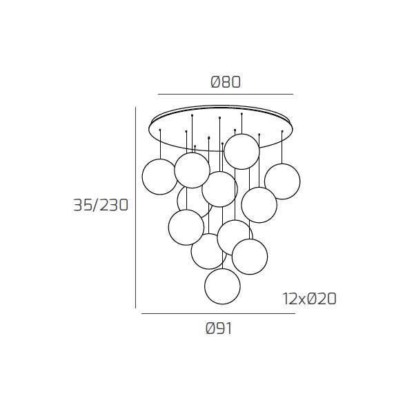 1194CR/S12 TP-FU BIG ECLIPSE SOSP. CROMO 12 LUCI TONDA VETRI PICCOLI FUME'