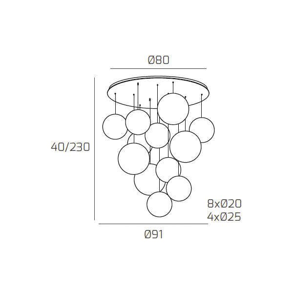 1194CR/S12 TPM-FU BIG ECLIPSE SOSP. CROMO 12 LUCI TONDA VETRI (8 PICCOLI +4 MEDI) TUTTI FUME'