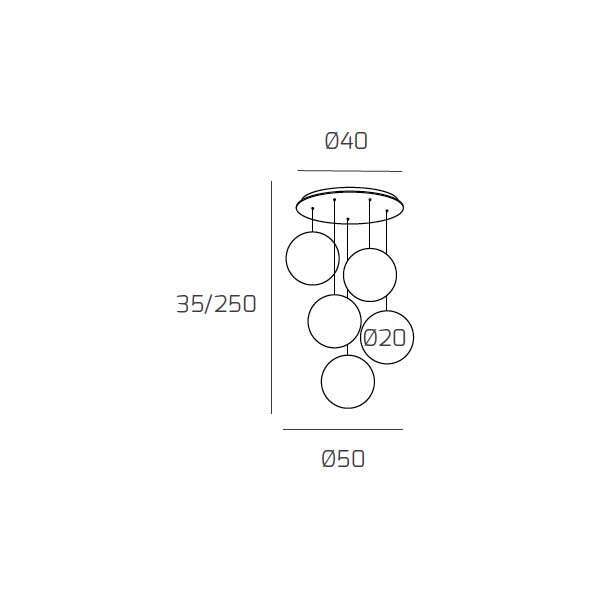 1194CR/S5 TP-FU BIG ECLIPSE SOSP. CROMO 5 LUCI TONDO VETRI PICCOLI FUME'