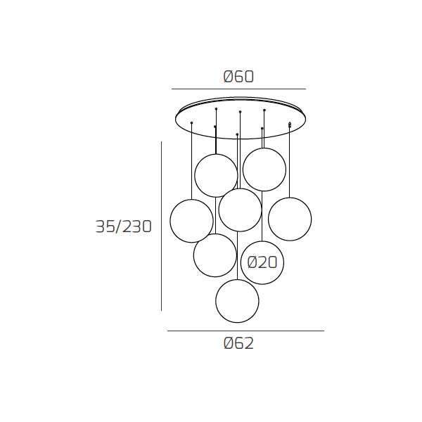 1194CR/S8 TP-FU BIG ECLIPSE SOSP. CROMO 8 LUCI TONDA VETRI PICCOLI FUME'
