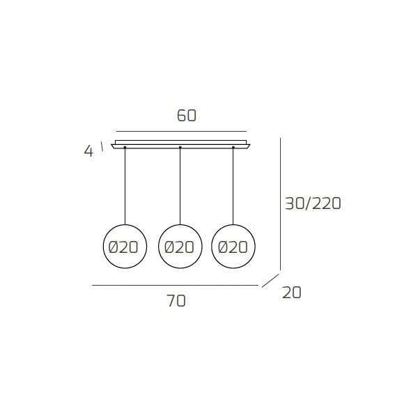 1194OS/S3 RP-AB BIG ECLIPSE SOSP. OTTONE SAT. 3 LUCI RETTANGOLARE VETRI PICCOLI (2 AMBRA+1 BRONZO)