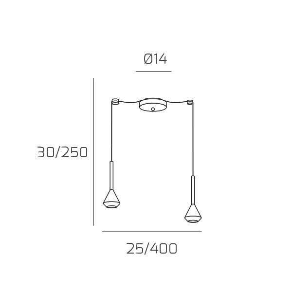 1202AL/S2 S-AL AYGO SOSP. 2 LUCI SPOSTABILE ALLUMINIO CON CAVO CM.250