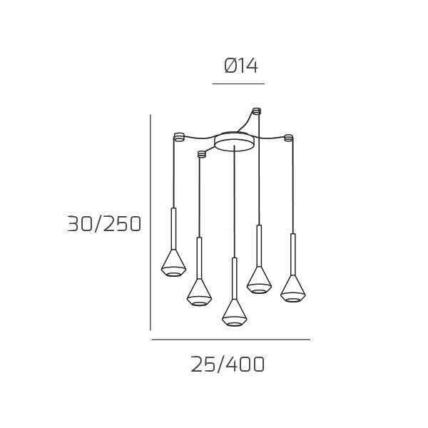 1202AL/S5 S-AL AYGO SOSP. 5 LUCI SPOSTABILE ALLUMINIO CON CAVO CM.250