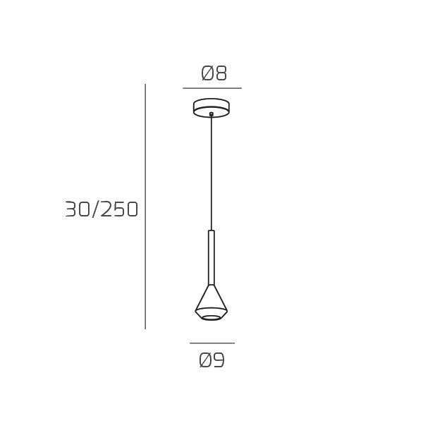 1202BI/S1-BI AYGO SOSP. 1 LUCE BIANCO CON CAVO CM.250 E ROSONE BIANCO