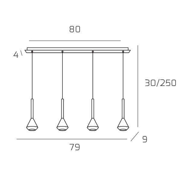 1202BI/S4 R-SA AYGO SOSP. 4 LUCI RETTANGOLARE SABBIA CON CAVO CM.250 E ROSONE BIANCO