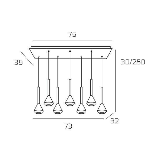 1202BI/S7 R-SA AYGO SOSP. 7 LUCI RETTANGOLARE SABBIA CON CAVO CM.250 E ROSONE BIANCO