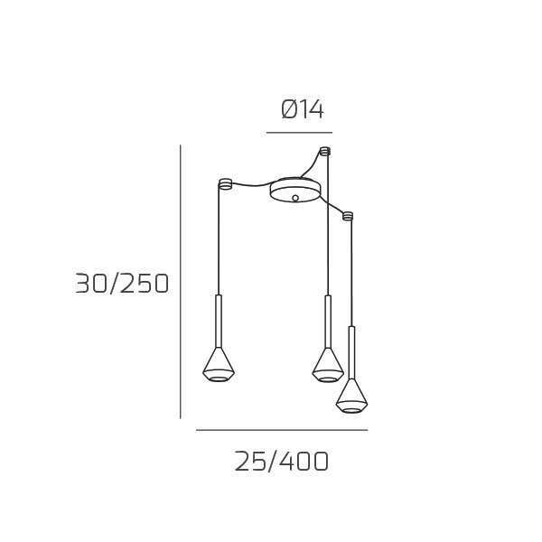 1202OT/S3 S-OT AYGO SOSP. 3 LUCI SPOSTABILE OTTONE CON CAVO CM.250