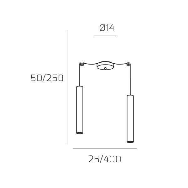 1203AL/S2 S-AL XENA SOSP. 2 LUCI SPOSTABILE ALLUMINIO CON CAVO CM.250