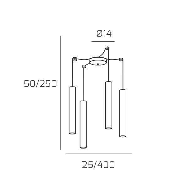 1203AL/S4 S-NE XENA SOSP. 4 LUCI SPOSTABILE NERO CON CAVO CM.250 E ROSONE ALLUMINIO