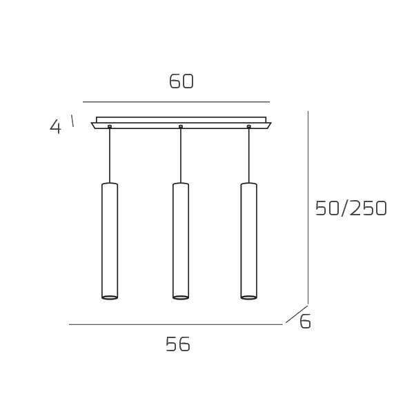 1203BI/S3 R-AL XENA SOSP. 3 LUCI RETTANGOLARE ALLUMINIO CON CAVO CM.250 E ROSONE BIANCO