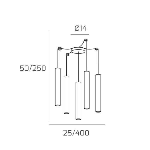 1203NE/S5 S-AL XENA SOSP. 5 LUCI SPOSTABILE ALLUMINIO CON CAVO CM.250 E ROSONE NERO